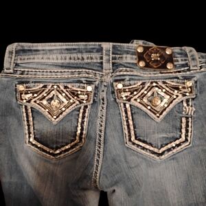 Miss Me Blue Boot Cut Jeans with Intricate Embroidery